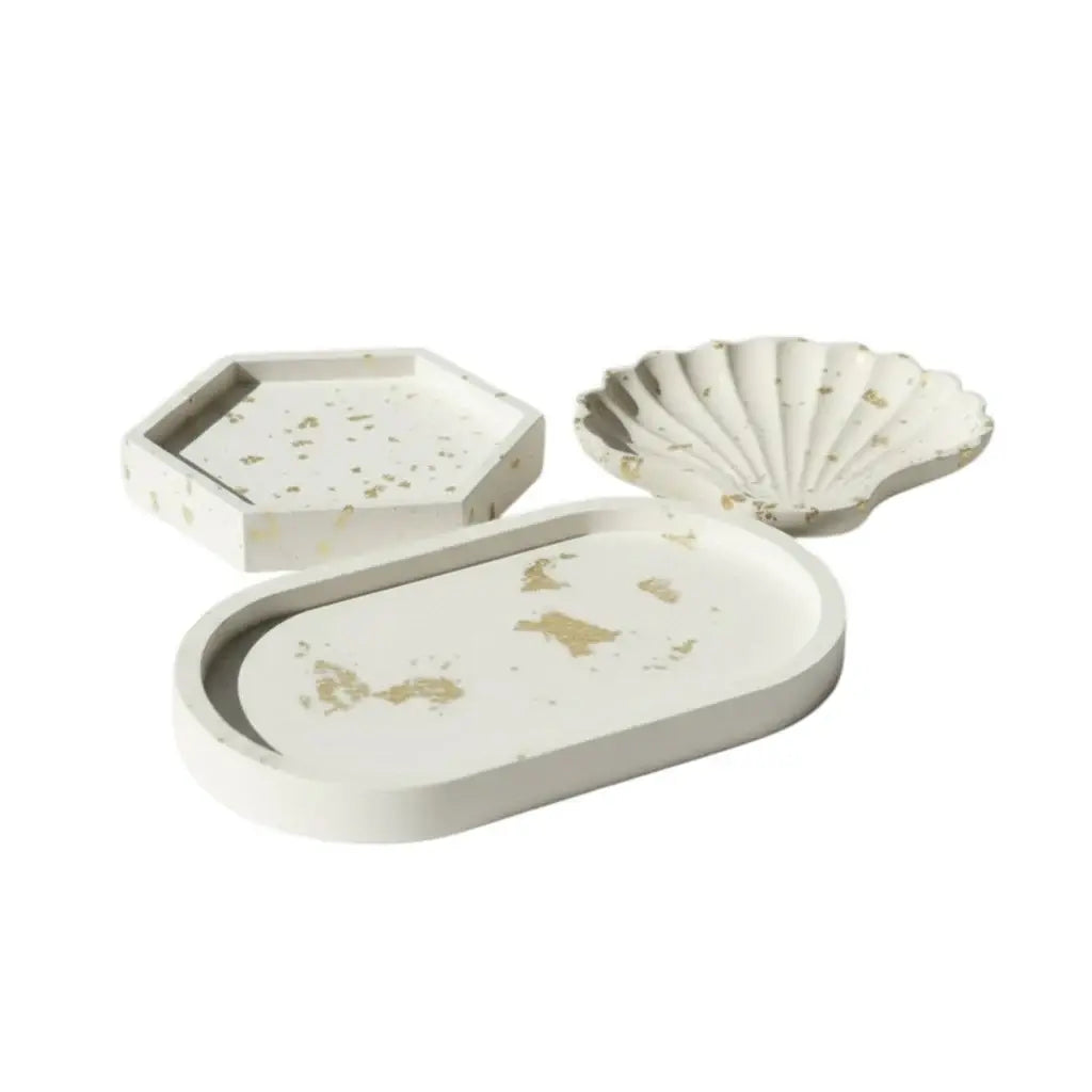 Set of Three Gold And White Resin Handmade Trinket Trays - Homeroots - Flyclothing LLC