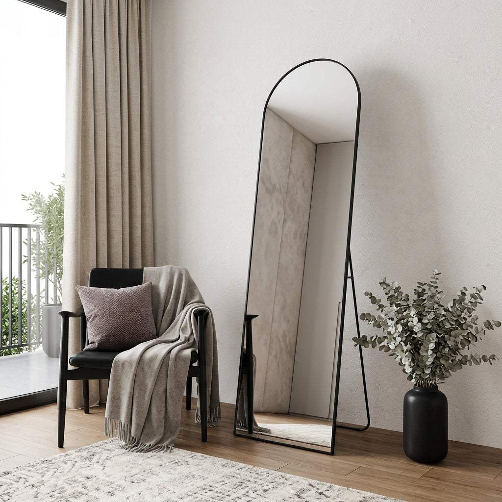 59" Black Aluminum Arch Freestanding And Wall Mounted Framed Full Length Mirror - HomeRoots - Flyclothing LLC