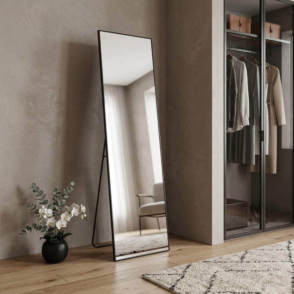 59" Black Aluminum Freestanding And Wall Mounted Framed Full Length Mirror - HomeRoots - Flyclothing LLC