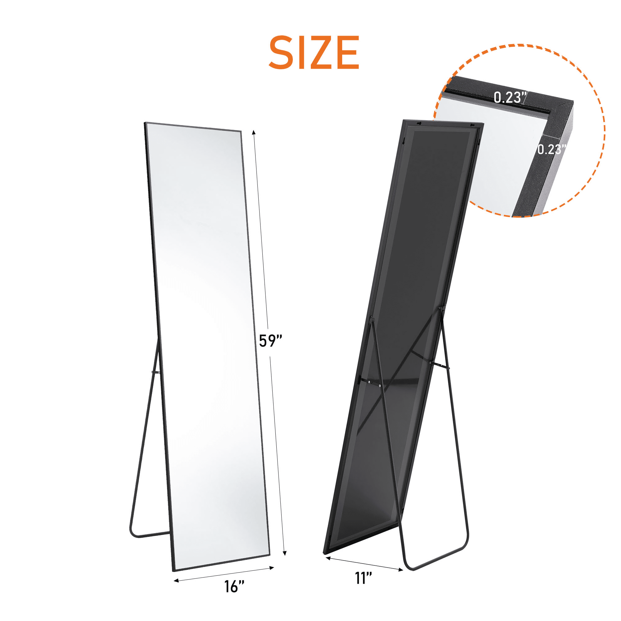 59" Black Aluminum Freestanding And Wall Mounted Framed Full Length Mirror - HomeRoots - Flyclothing LLC