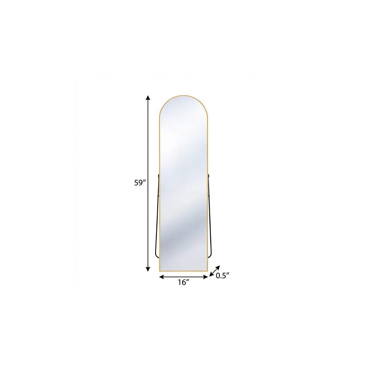 59" Gold Aluminum Arch Freestanding And Wall Mounted Framed Full Length Mirror - HomeRoots - Flyclothing LLC
