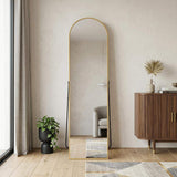 59" Gold Aluminum Arch Freestanding And Wall Mounted Framed Full Length Mirror - HomeRoots - Flyclothing LLC