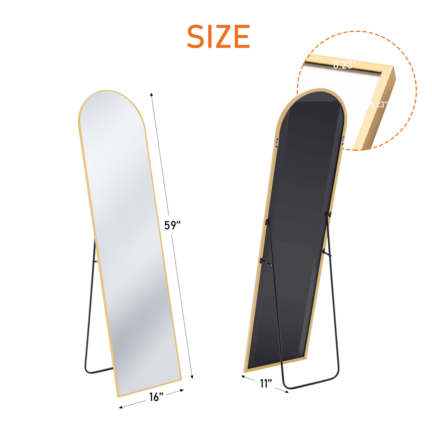 59" Gold Aluminum Arch Freestanding And Wall Mounted Framed Full Length Mirror - HomeRoots - Flyclothing LLC