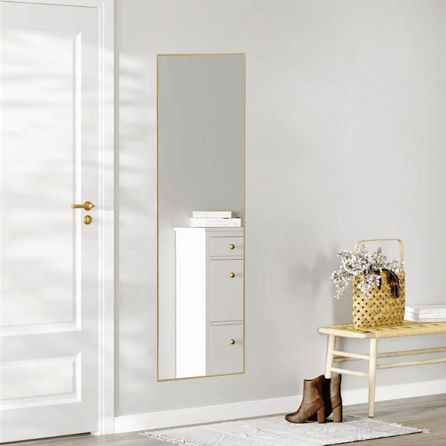 59" Gold Aluminum Freestanding And Wall Mounted Framed Full Length Mirror - HomeRoots - Flyclothing LLC