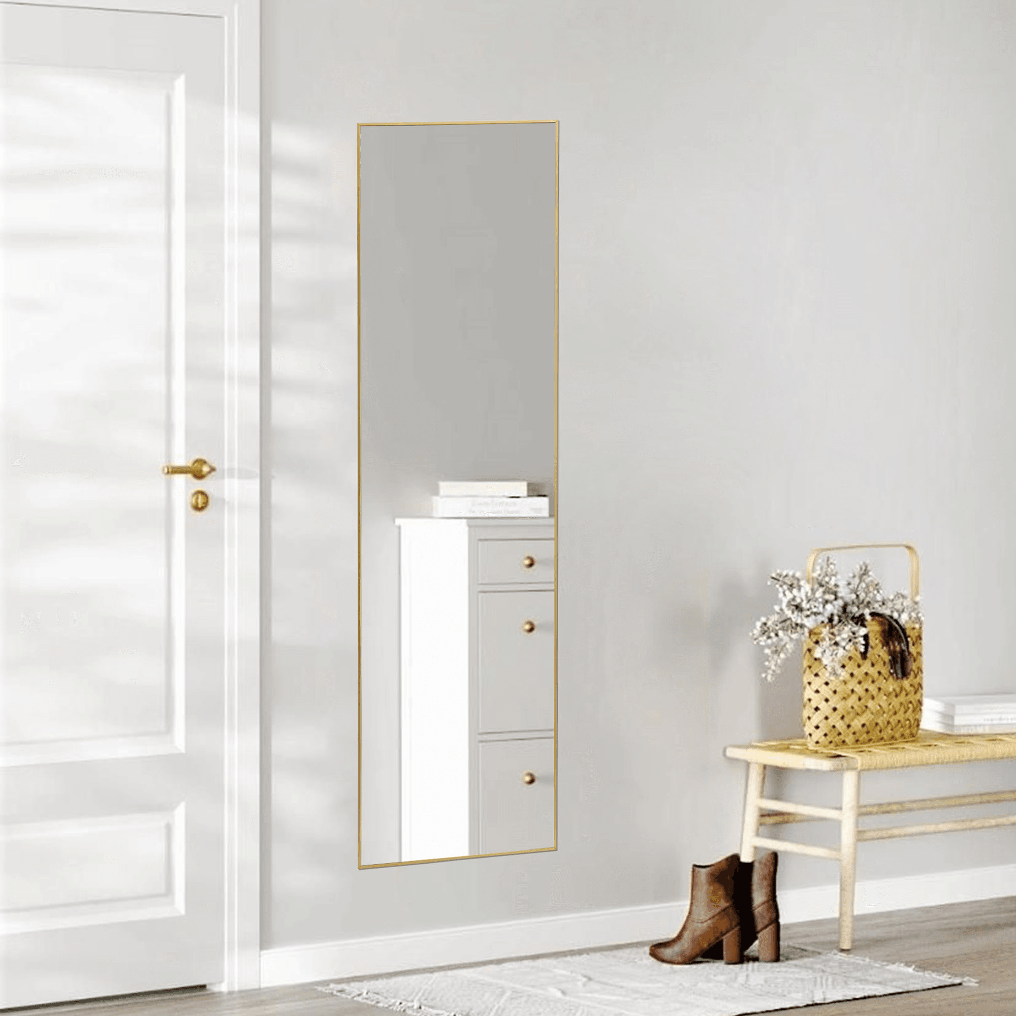 59" Gold Aluminum Freestanding And Wall Mounted Framed Full Length Mirror - HomeRoots - Flyclothing LLC