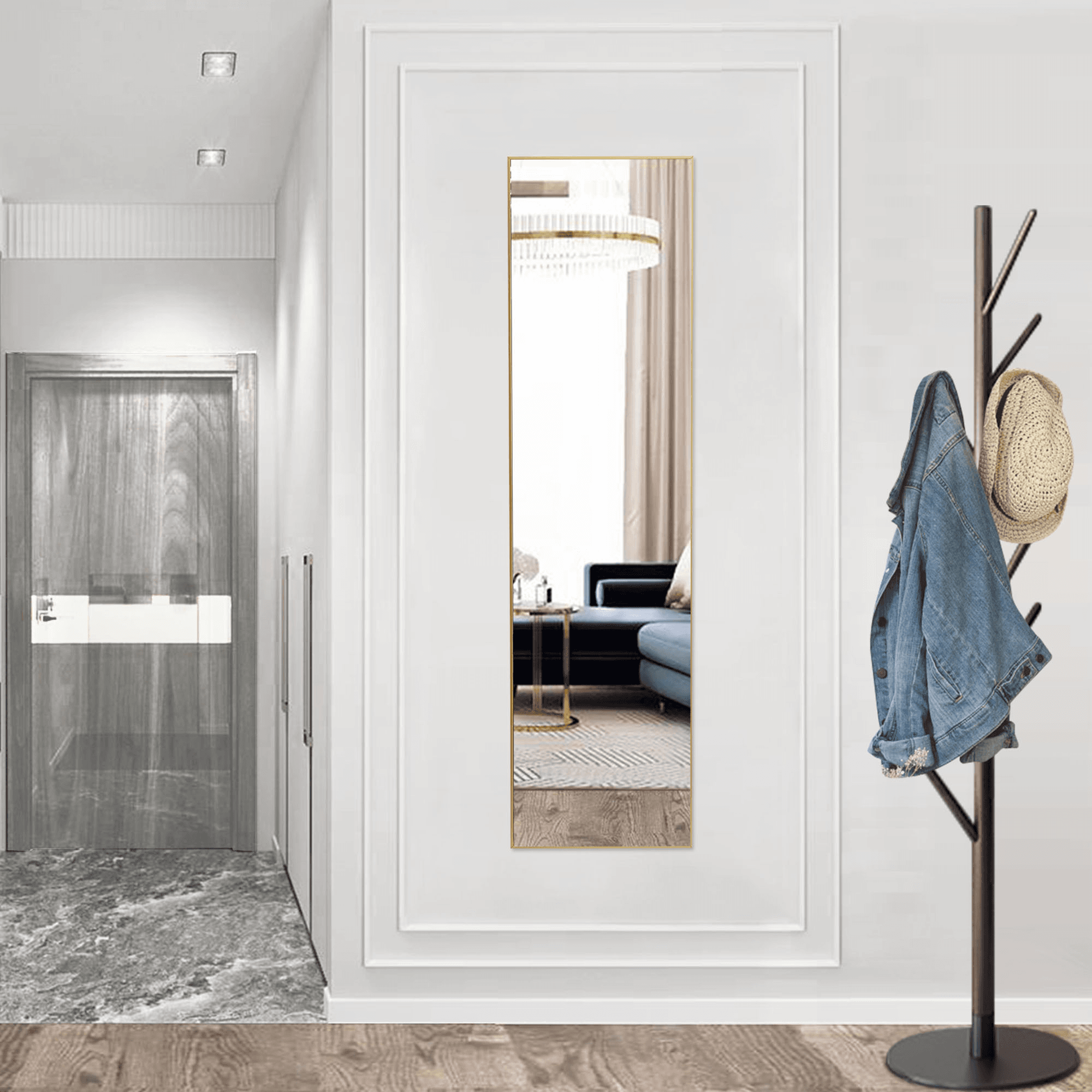 59" Gold Aluminum Freestanding And Wall Mounted Framed Full Length Mirror - HomeRoots - Flyclothing LLC