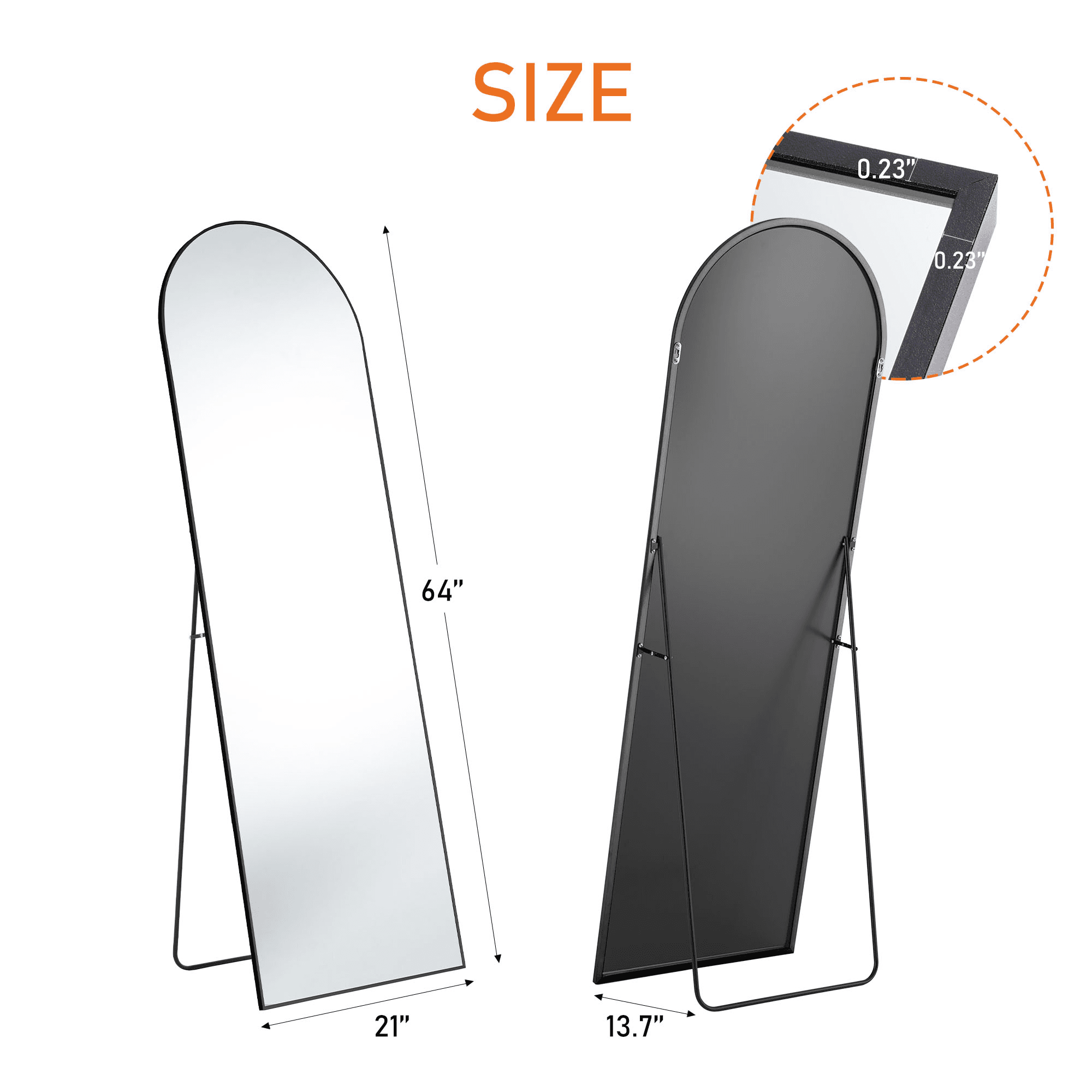64" Black Aluminum Arch Freestanding And Wall Mounted Framed Full Length Mirror - HomeRoots - Flyclothing LLC