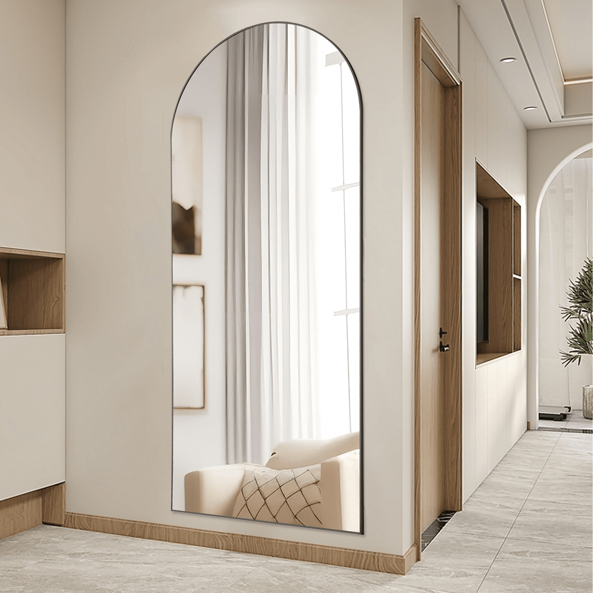 64" Black Aluminum Arch Freestanding And Wall Mounted Framed Full Length Mirror - HomeRoots - Flyclothing LLC