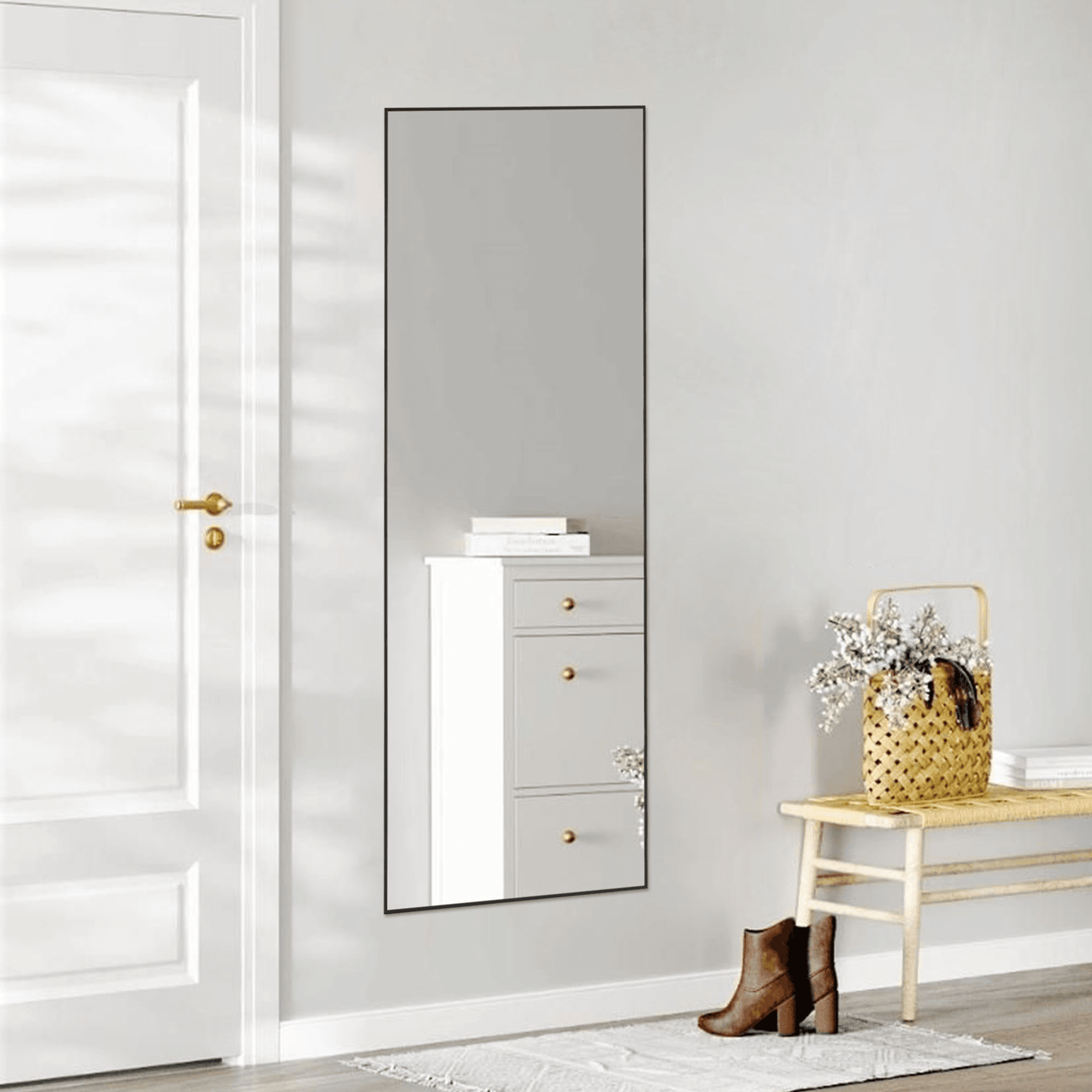64" Black Aluminum Freestanding And Wall Mounted Framed Full Length Mirror - HomeRoots - Flyclothing LLC