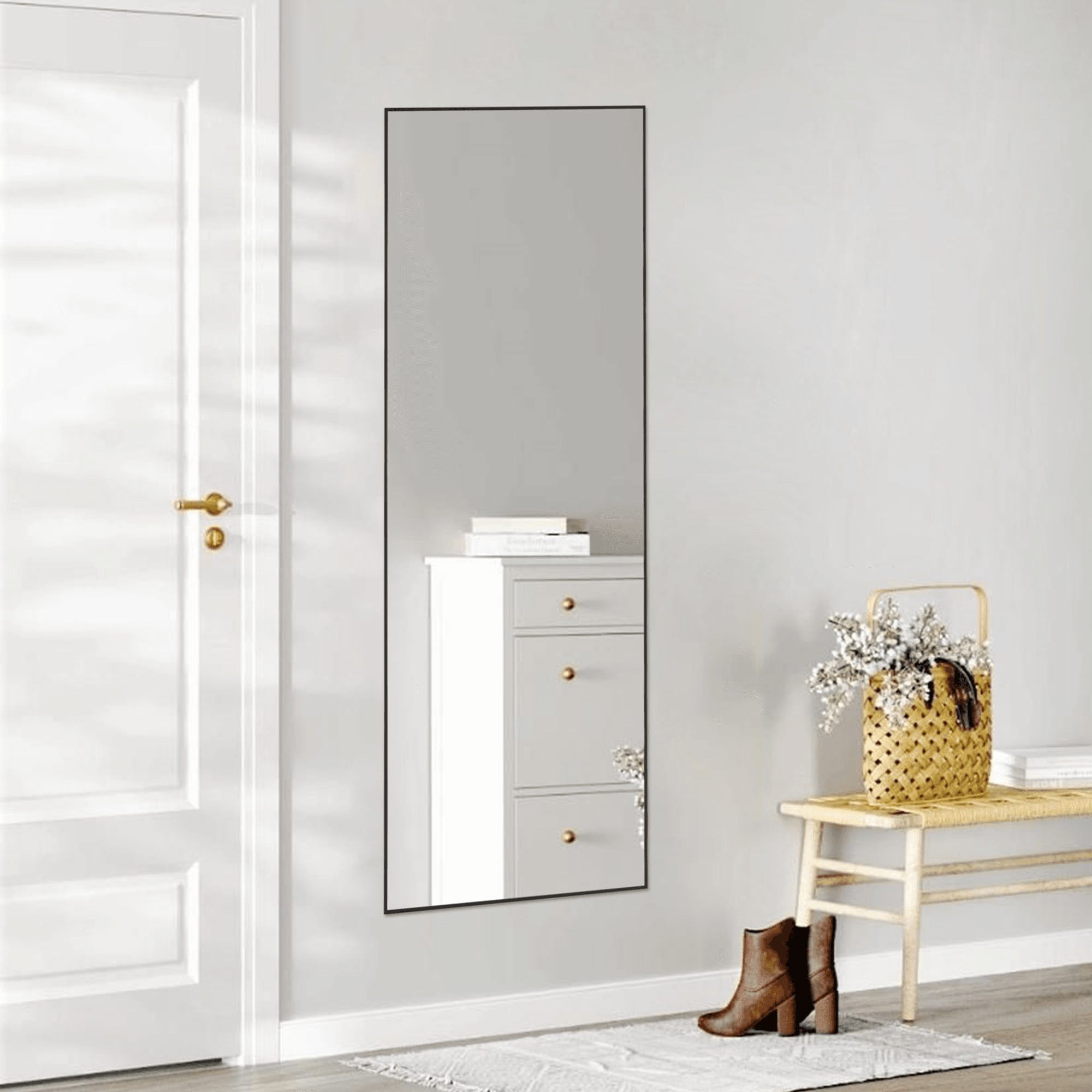 64" Black Aluminum Freestanding And Wall Mounted Framed Full Length Mirror - HomeRoots - Flyclothing LLC
