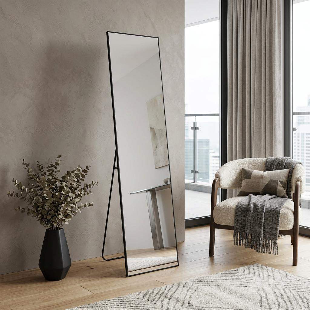 64" Black Aluminum Freestanding And Wall Mounted Framed Full Length Mirror - HomeRoots - Flyclothing LLC
