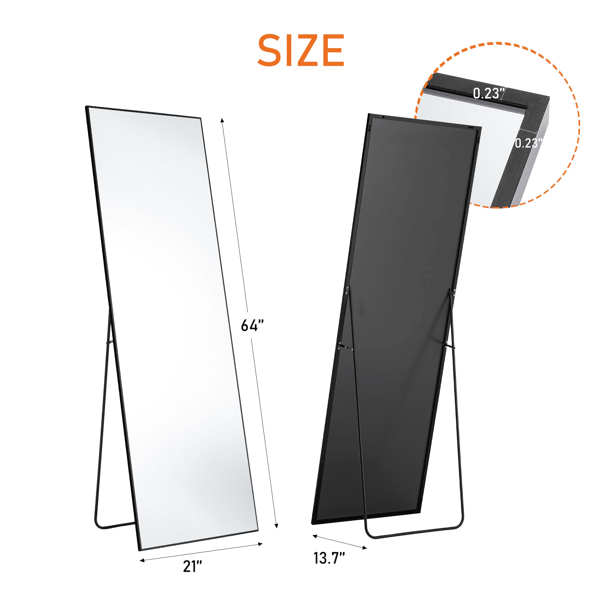 64" Black Aluminum Freestanding And Wall Mounted Framed Full Length Mirror - HomeRoots - Flyclothing LLC