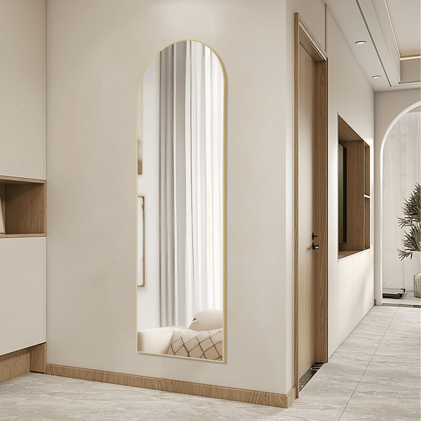 64" Gold Aluminum Arch Freestanding And Wall Mounted Framed Full Length Mirror - HomeRoots - Flyclothing LLC