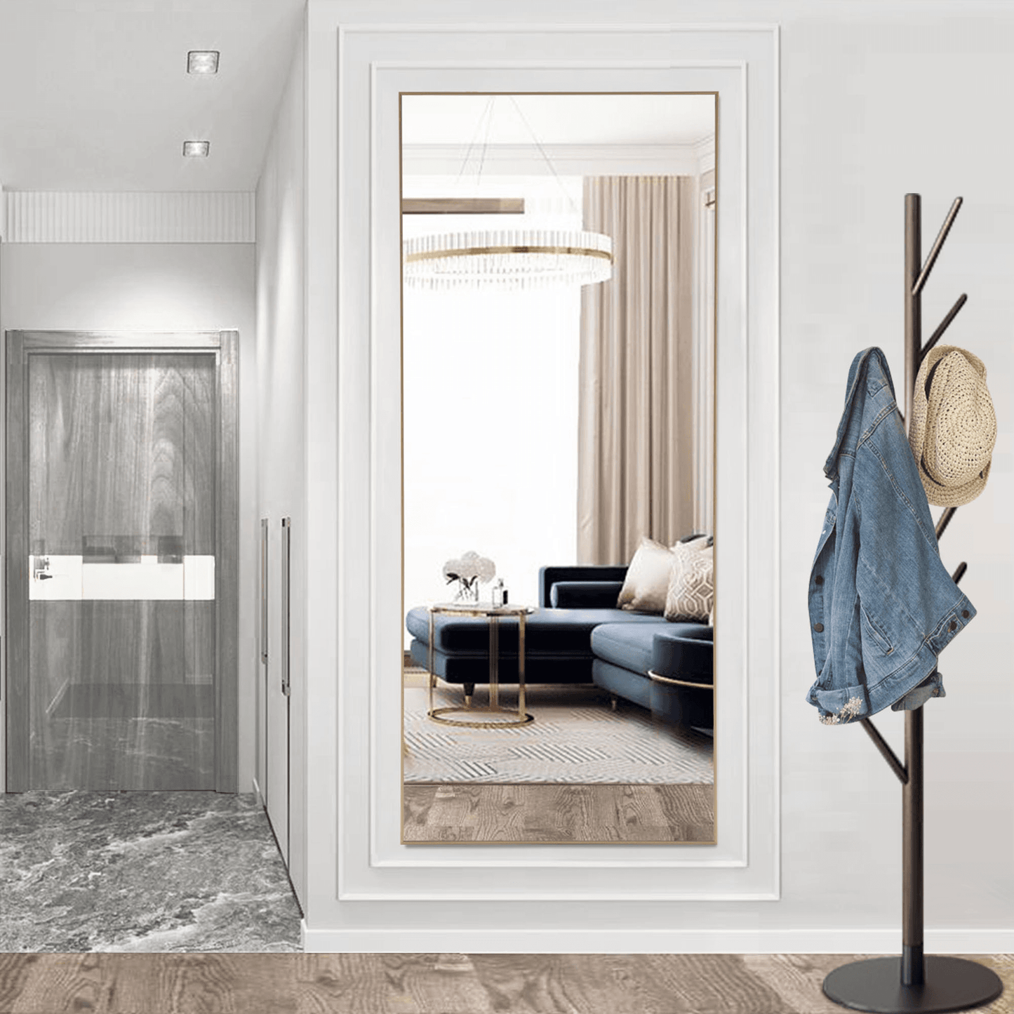 64" Gold Aluminum Freestanding And Wall Mounted Framed Full Length Mirror - HomeRoots - Flyclothing LLC