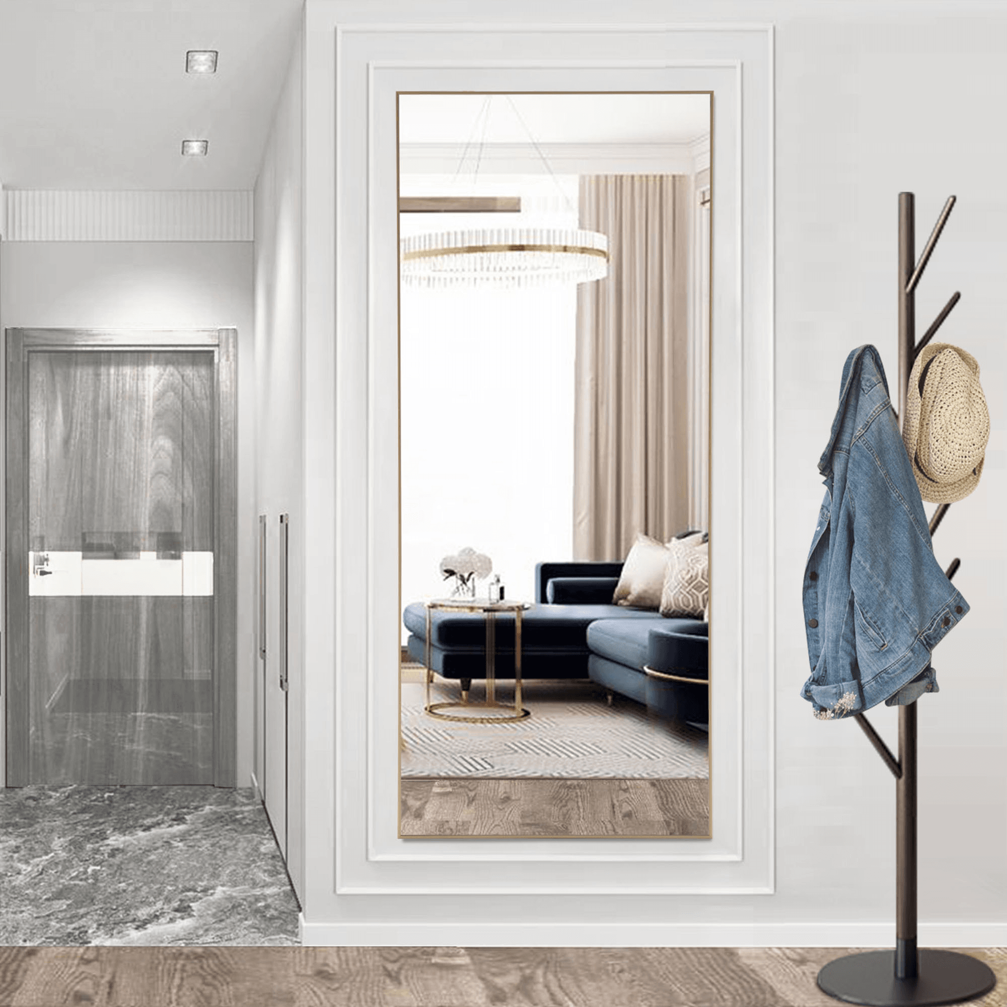 64" Gold Aluminum Freestanding And Wall Mounted Framed Full Length Mirror - HomeRoots - Flyclothing LLC