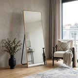 64" Gold Aluminum Freestanding And Wall Mounted Framed Full Length Mirror - HomeRoots - Flyclothing LLC