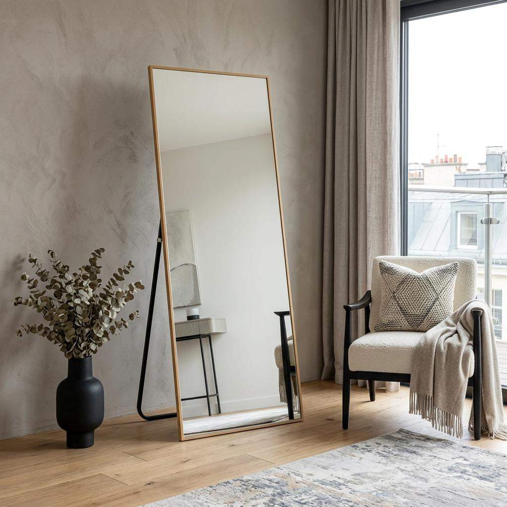 64" Gold Aluminum Freestanding And Wall Mounted Framed Full Length Mirror - HomeRoots - Flyclothing LLC