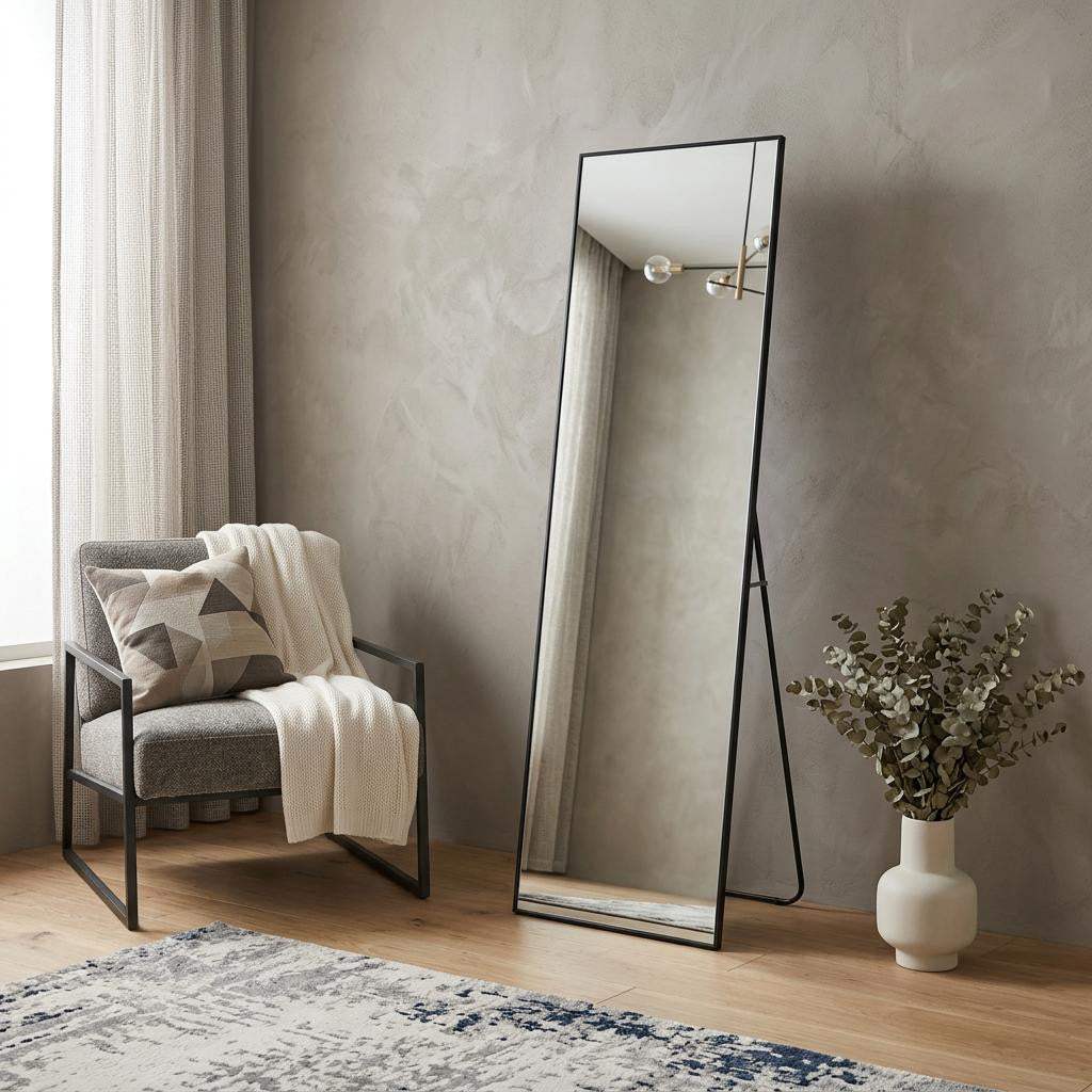 70" Black Aluminum Freestanding And Wall Mounted Framed Full Length Mirror - HomeRoots - Flyclothing LLC