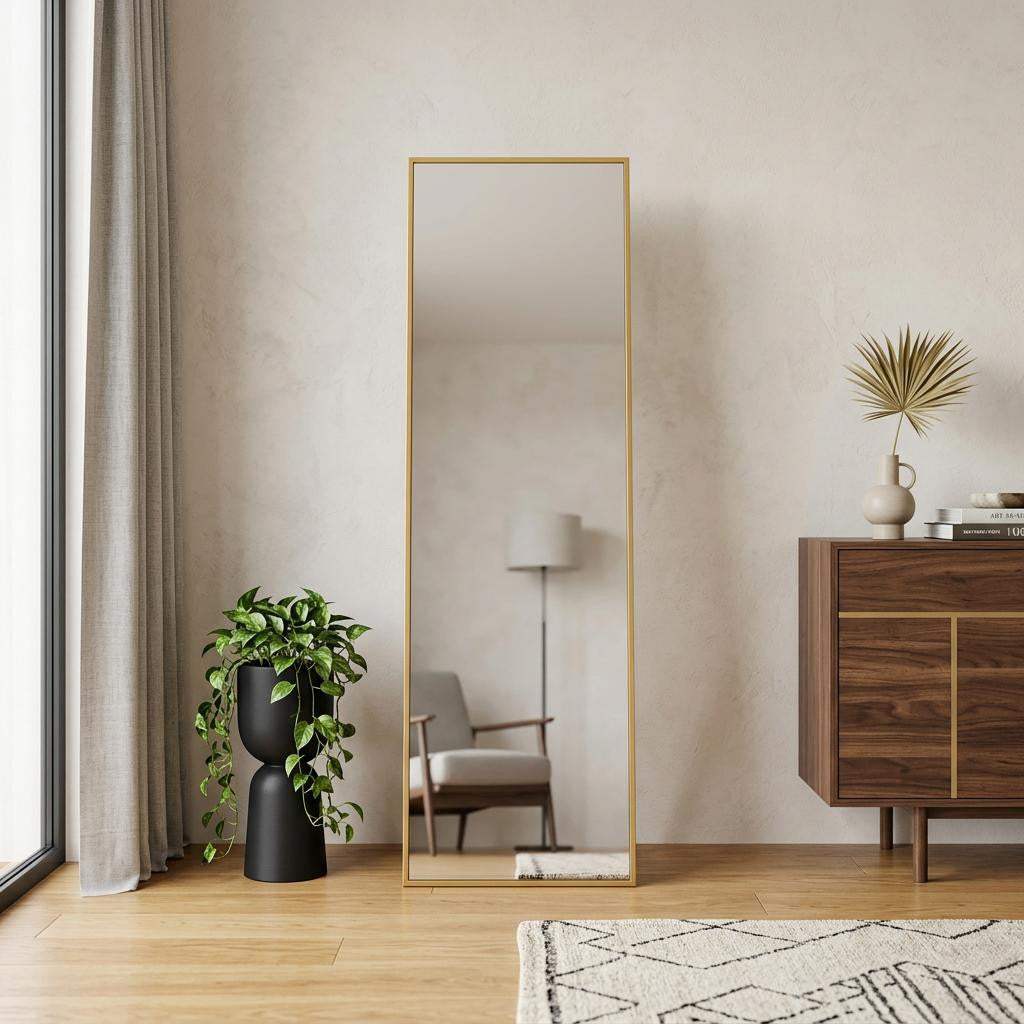 70" Gold Aluminum Freestanding And Wall Mounted Framed Full Length Mirror - HomeRoots - Flyclothing LLC