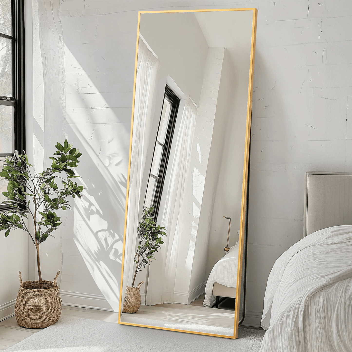 70" Gold Aluminum Freestanding And Wall Mounted Framed Full Length Mirror - HomeRoots - Flyclothing LLC
