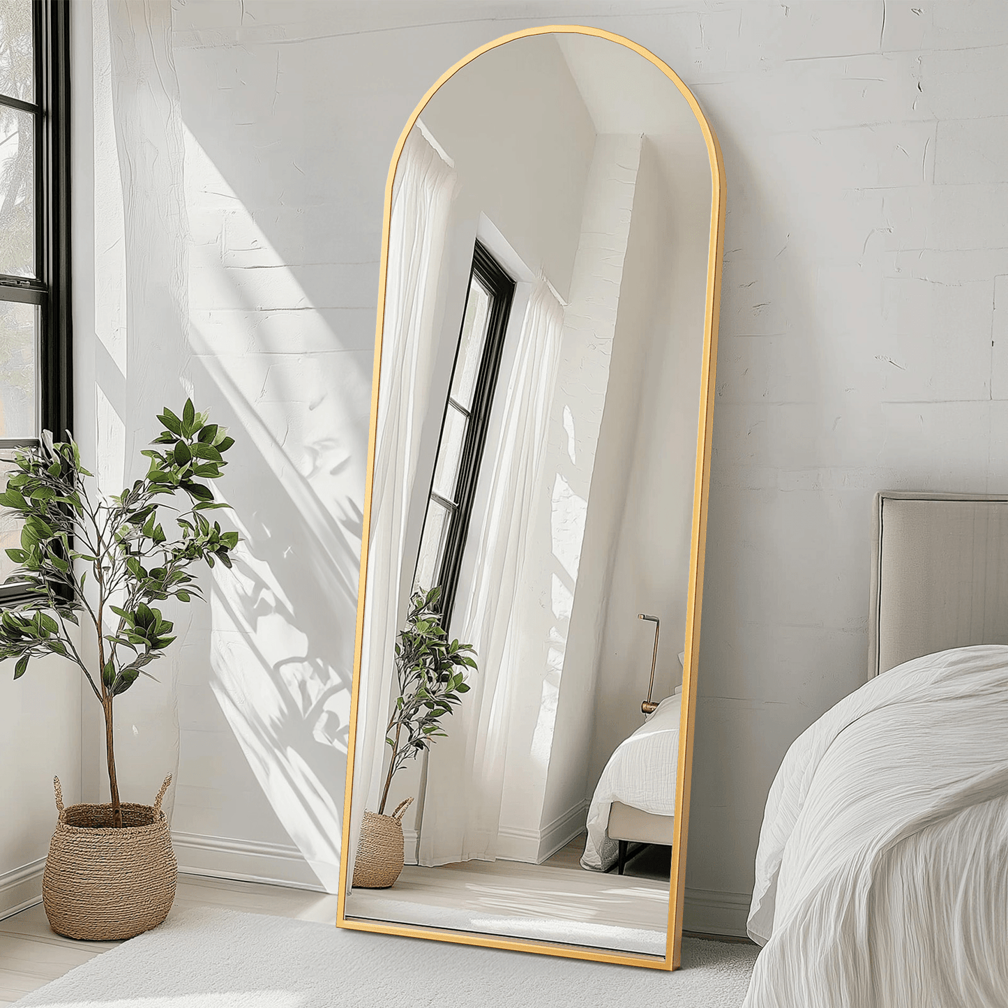 70" Gold Aluminum Arch Freestanding And Wall Mounted Framed Full Length Mirror - HomeRoots - Flyclothing LLC