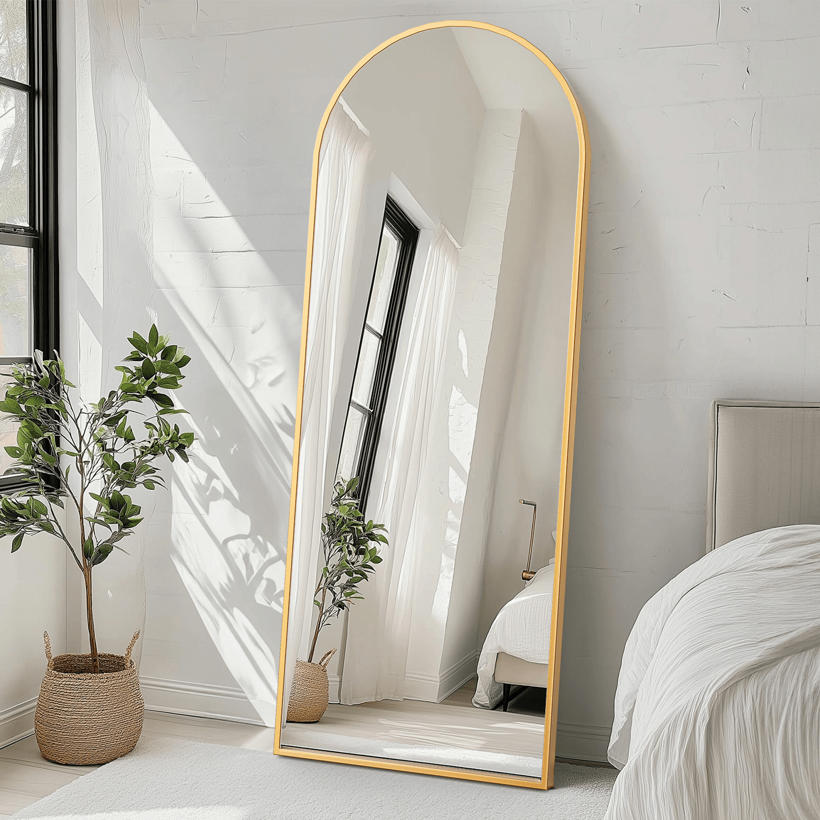 70" Gold Aluminum Arch Freestanding And Wall Mounted Framed Full Length Mirror - HomeRoots - Flyclothing LLC