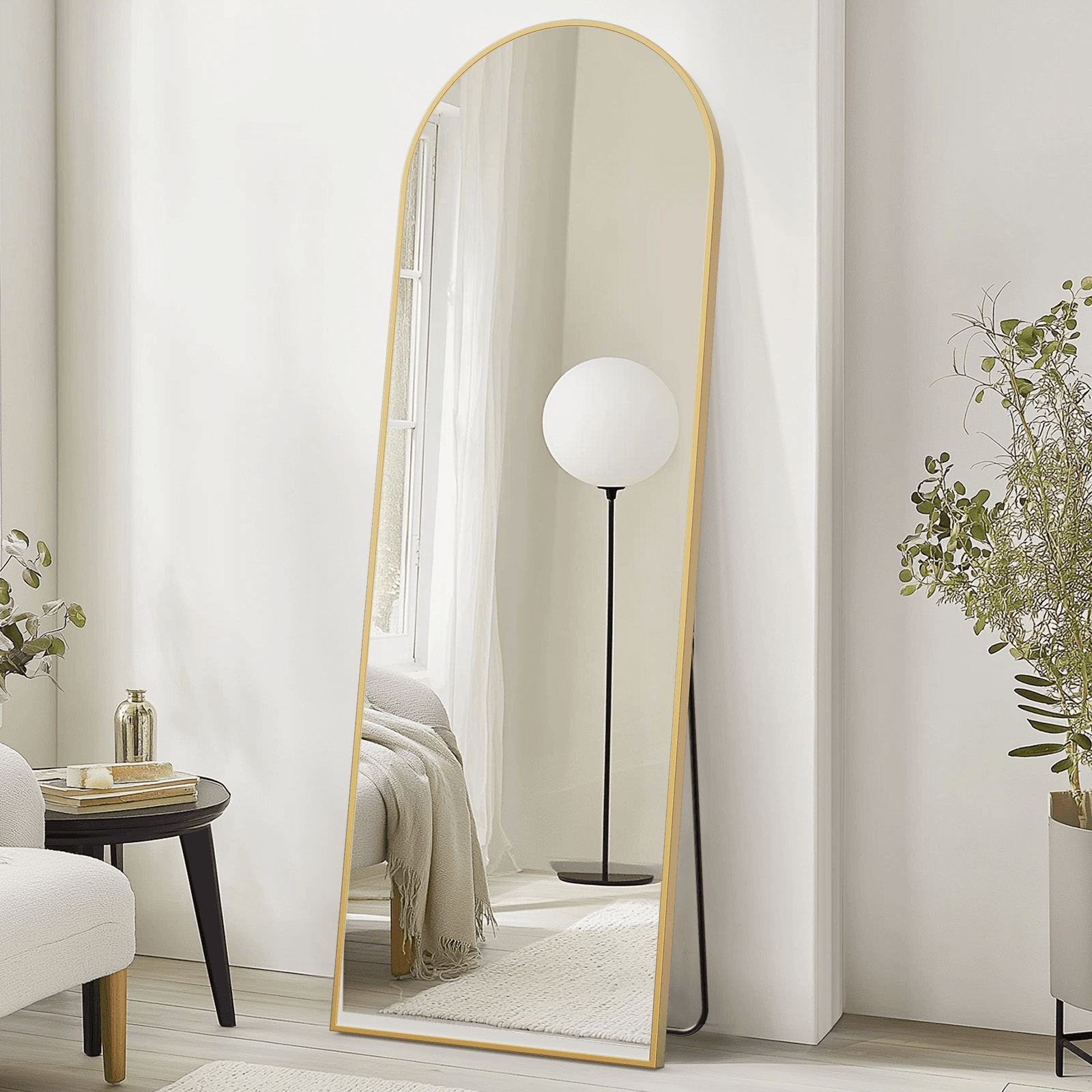 70" Gold Aluminum Arch Freestanding And Wall Mounted Framed Full Length Mirror - HomeRoots - Flyclothing LLC