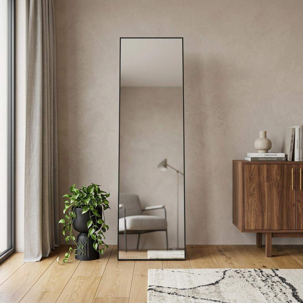 56" Black Aluminum Freestanding And Wall Mounted Framed Full Length Mirror - HomeRoots - Flyclothing LLC