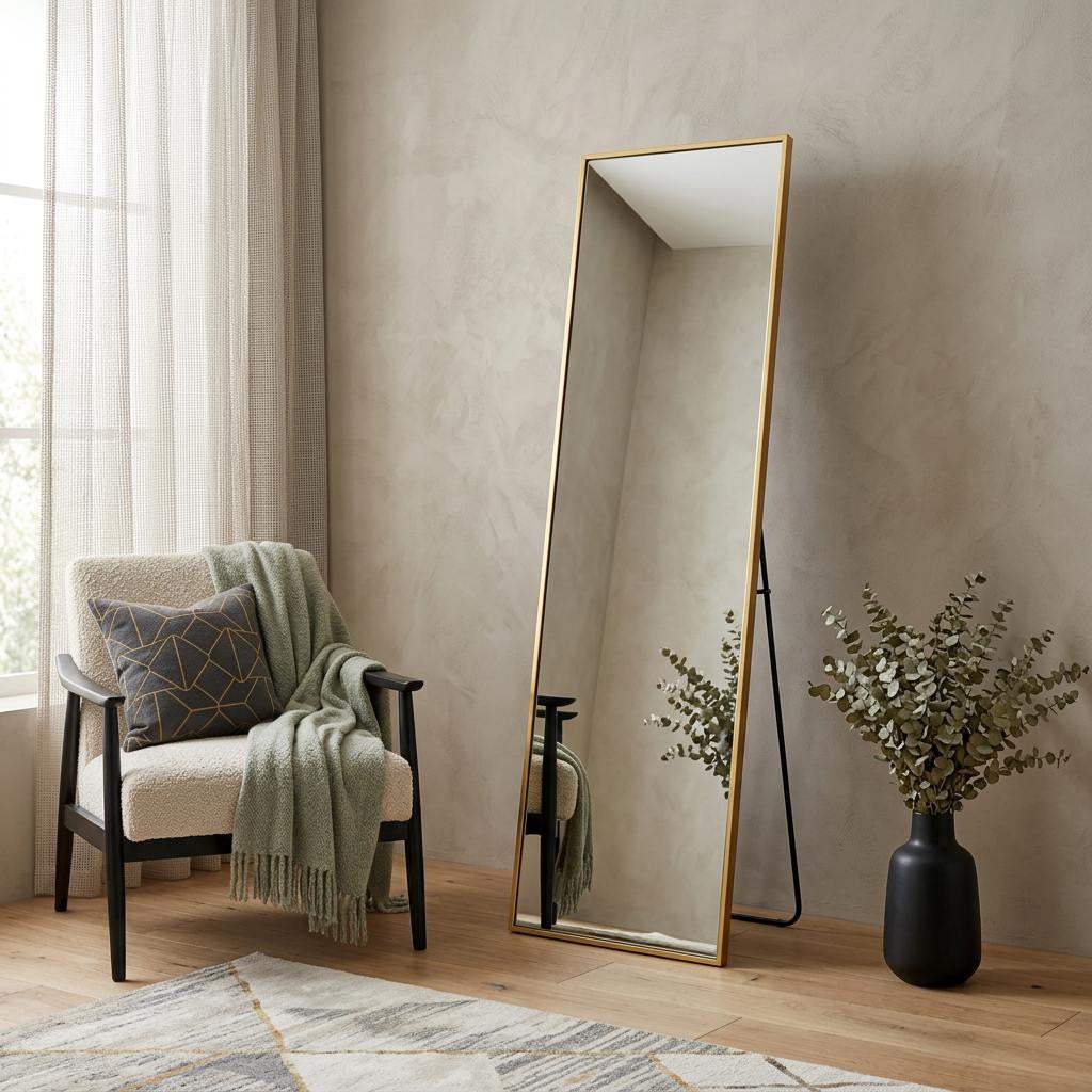 56" Gold Aluminum Freestanding And Wall Mounted Framed Full Length Mirror - HomeRoots - Flyclothing LLC
