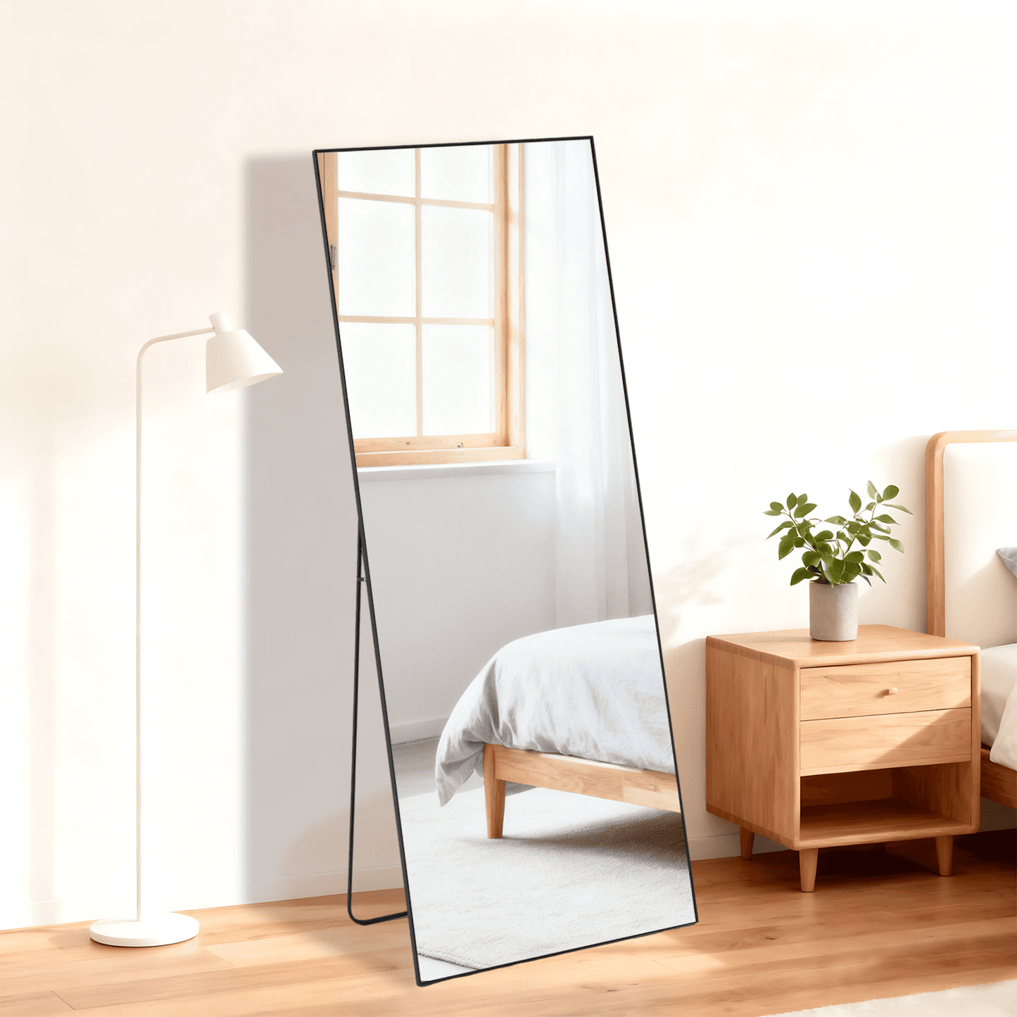 55" Black Aluminum Wall Mount Leaning Or Freestanding Framed Full Length Mirror - HomeRoots - Flyclothing LLC