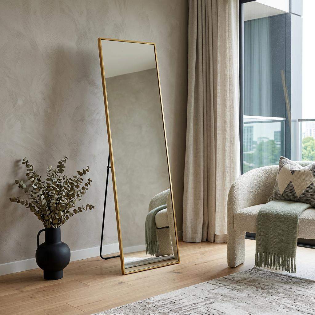 55" Gold Aluminum Freestanding And Wall Mounted Framed Full Length Mirror - HomeRoots - Flyclothing LLC