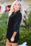 Sequin Collared Neck Three-Quarter Sleeve Oversize Shirt - Trendsi - Flyclothing LLC
