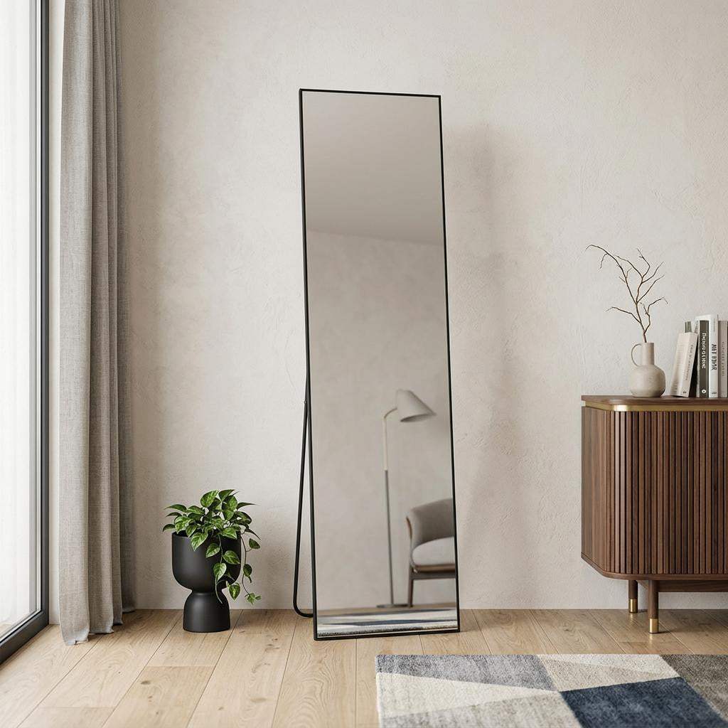 64" Black Aluminum Freestanding And Wall Mounted Framed Full Length Mirror - HomeRoots - Flyclothing LLC