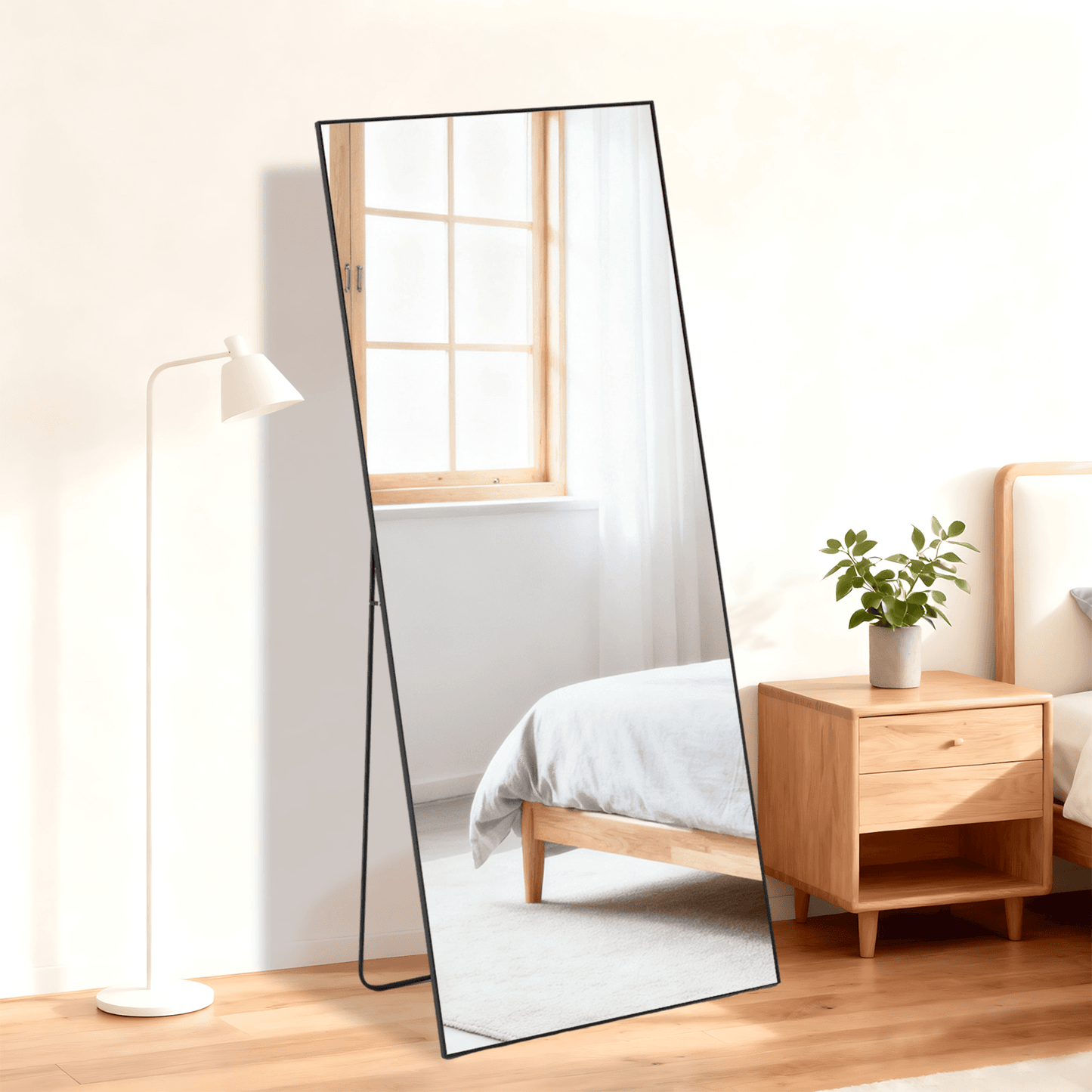 64" Black Aluminum Freestanding And Wall Mounted Framed Full Length Mirror - HomeRoots - Flyclothing LLC