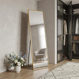 64" Gold Aluminum Freestanding And Wall Mounted Framed Full Length Mirror - HomeRoots - Flyclothing LLC