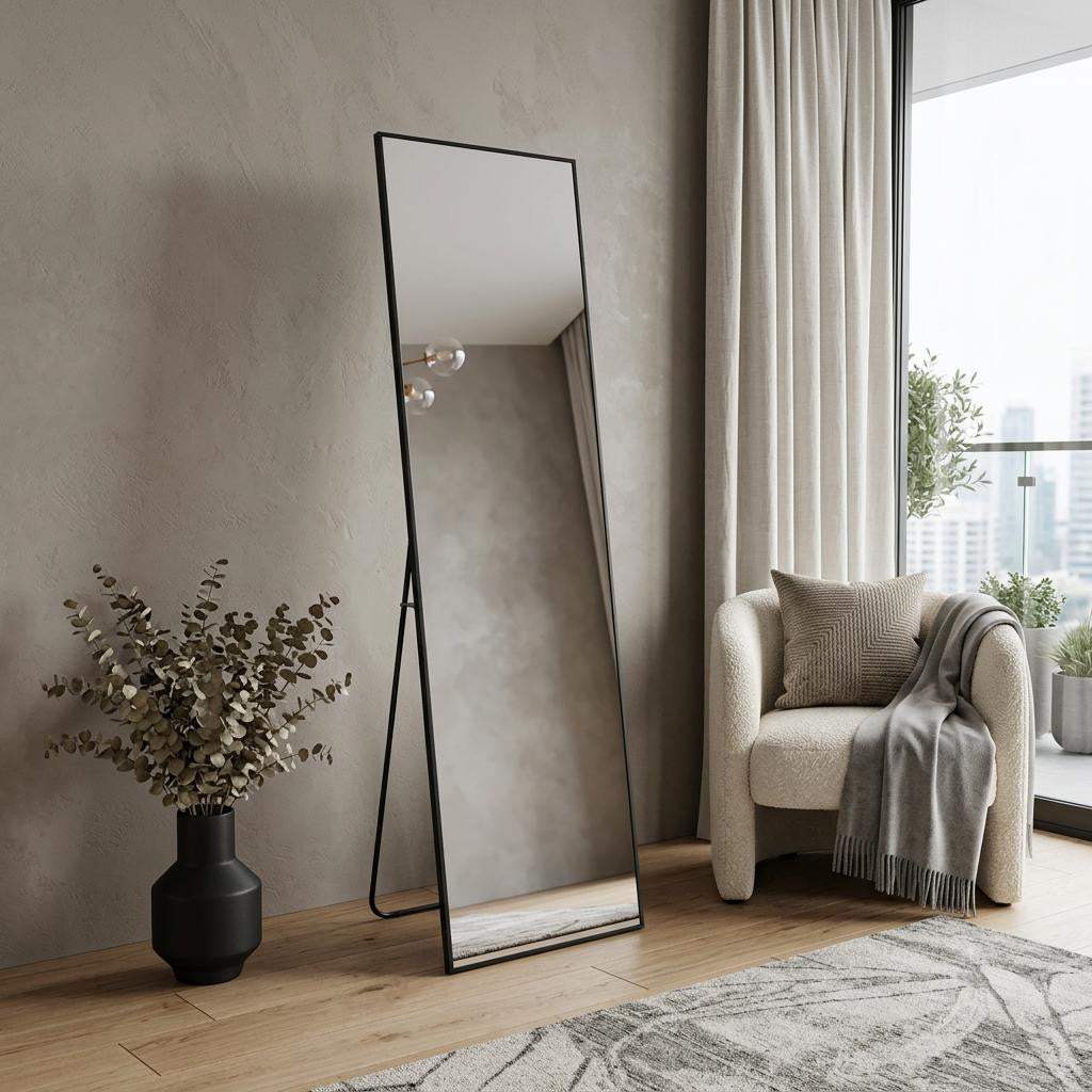 67" Black Aluminum Freestanding And Wall Mounted Framed Full Length Mirror - HomeRoots - Flyclothing LLC