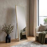 67" Gold Aluminum Freestanding And Wall Mounted Framed Full Length Mirror - HomeRoots - Flyclothing LLC