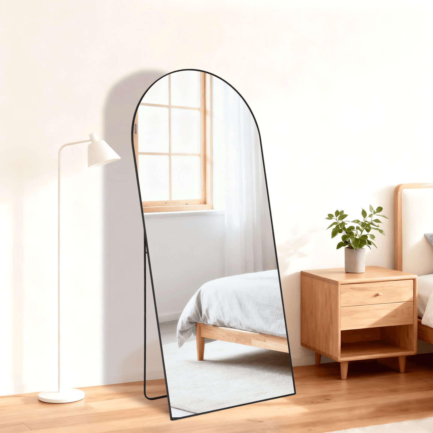 55" Black Aluminum Arch Freestanding And Wall Mounted Framed Full Length Mirror - HomeRoots - Flyclothing LLC