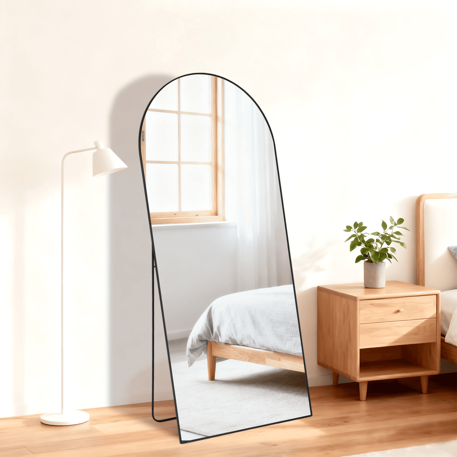 55" Black Aluminum Arch Freestanding And Wall Mounted Framed Full Length Mirror - HomeRoots - Flyclothing LLC