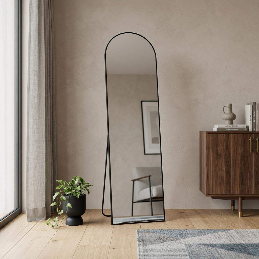 55" Black Aluminum Arch Freestanding And Wall Mounted Framed Full Length Mirror - HomeRoots - Flyclothing LLC