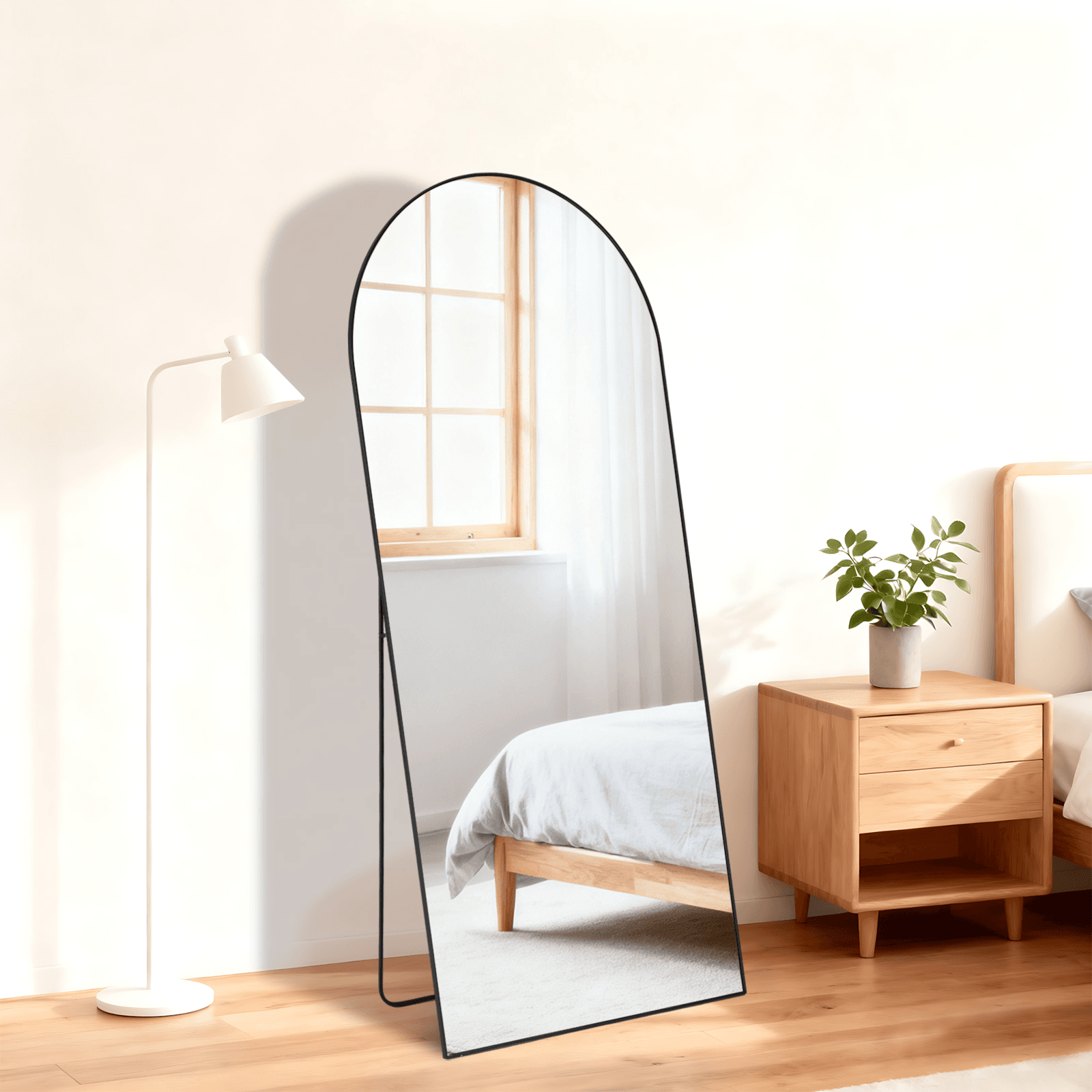 57" Black Aluminum Arch Freestanding And Wall Mounted Framed Full Length Mirror - HomeRoots - Flyclothing LLC