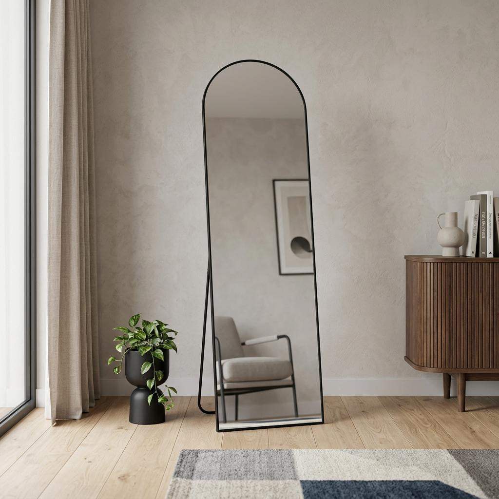 57" Black Aluminum Arch Freestanding And Wall Mounted Framed Full Length Mirror - HomeRoots - Flyclothing LLC