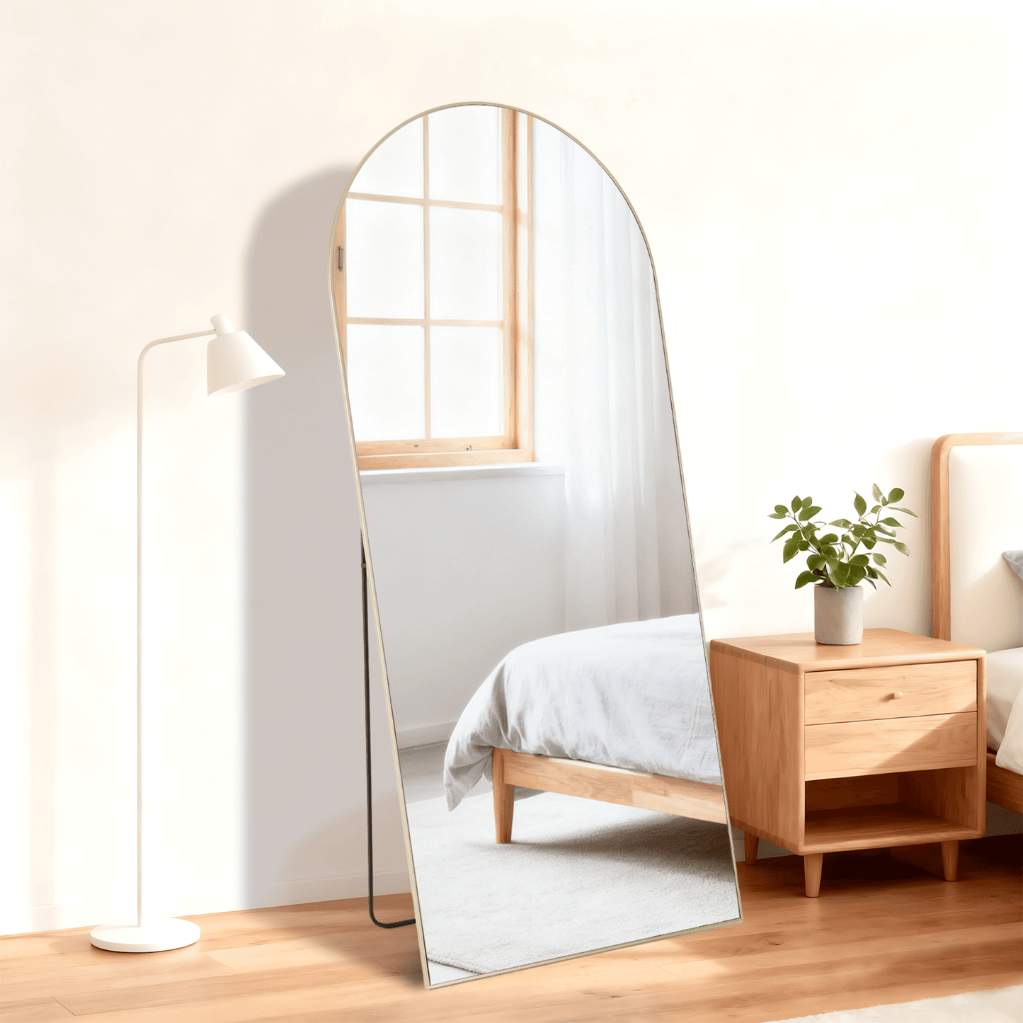 64" Gold Aluminum Arch Freestanding And Wall Mounted Framed Full Length Mirror - HomeRoots - Flyclothing LLC