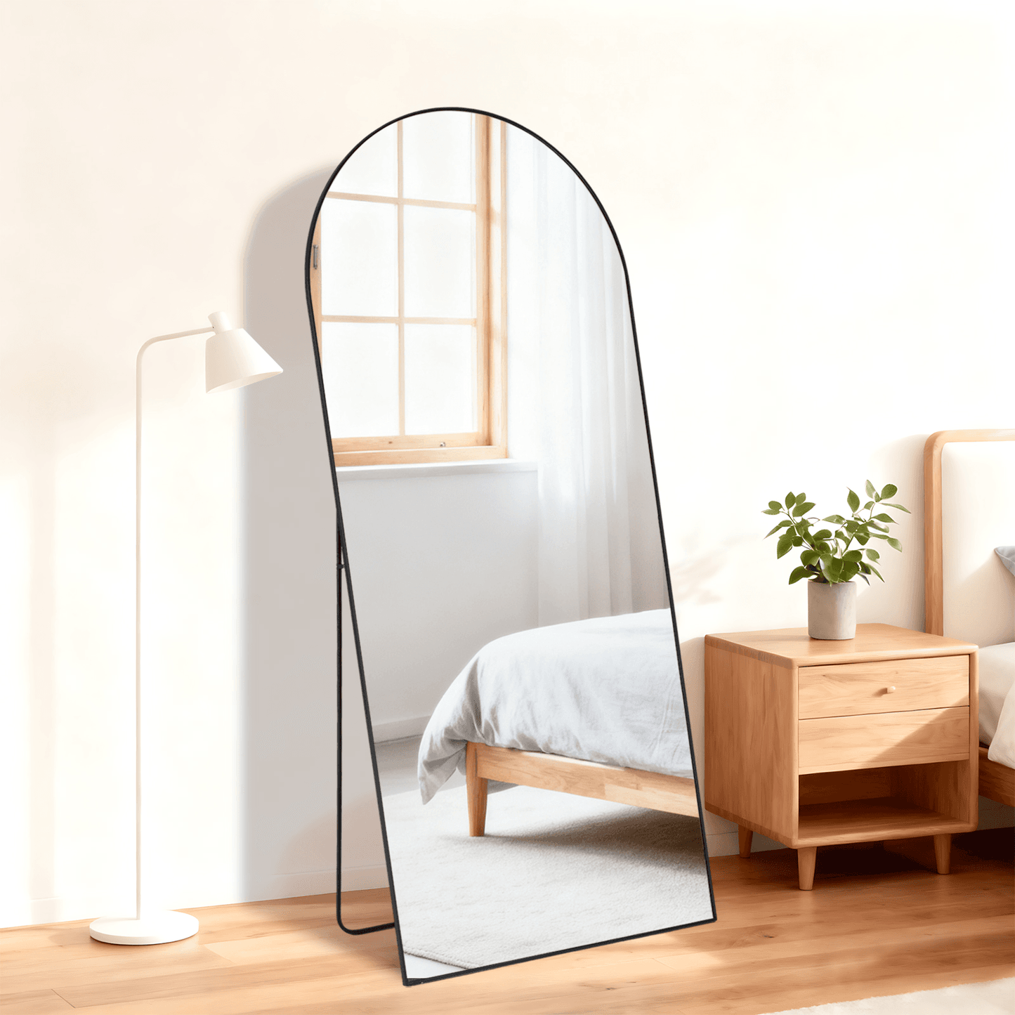 64" Black Aluminum Arch Freestanding And Wall Mounted Framed Full Length Mirror - HomeRoots - Flyclothing LLC