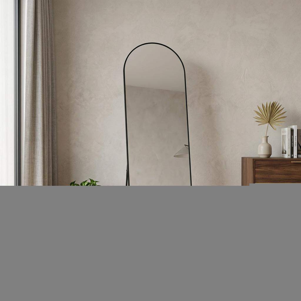 64" Black Aluminum Arch Freestanding And Wall Mounted Framed Full Length Mirror - HomeRoots - Flyclothing LLC