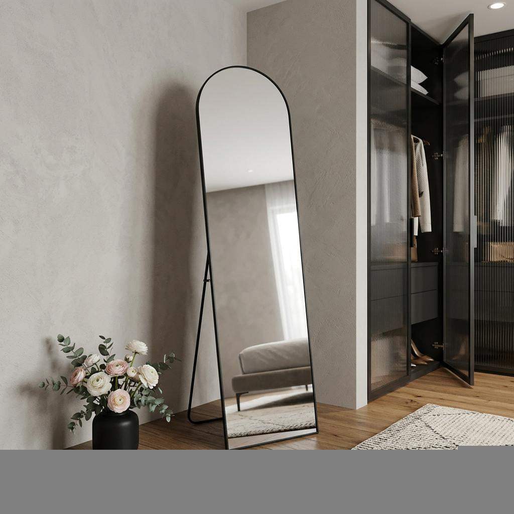 66" Black Aluminum Arch Freestanding And Wall Mounted Framed Full Length Mirror - HomeRoots - Flyclothing LLC