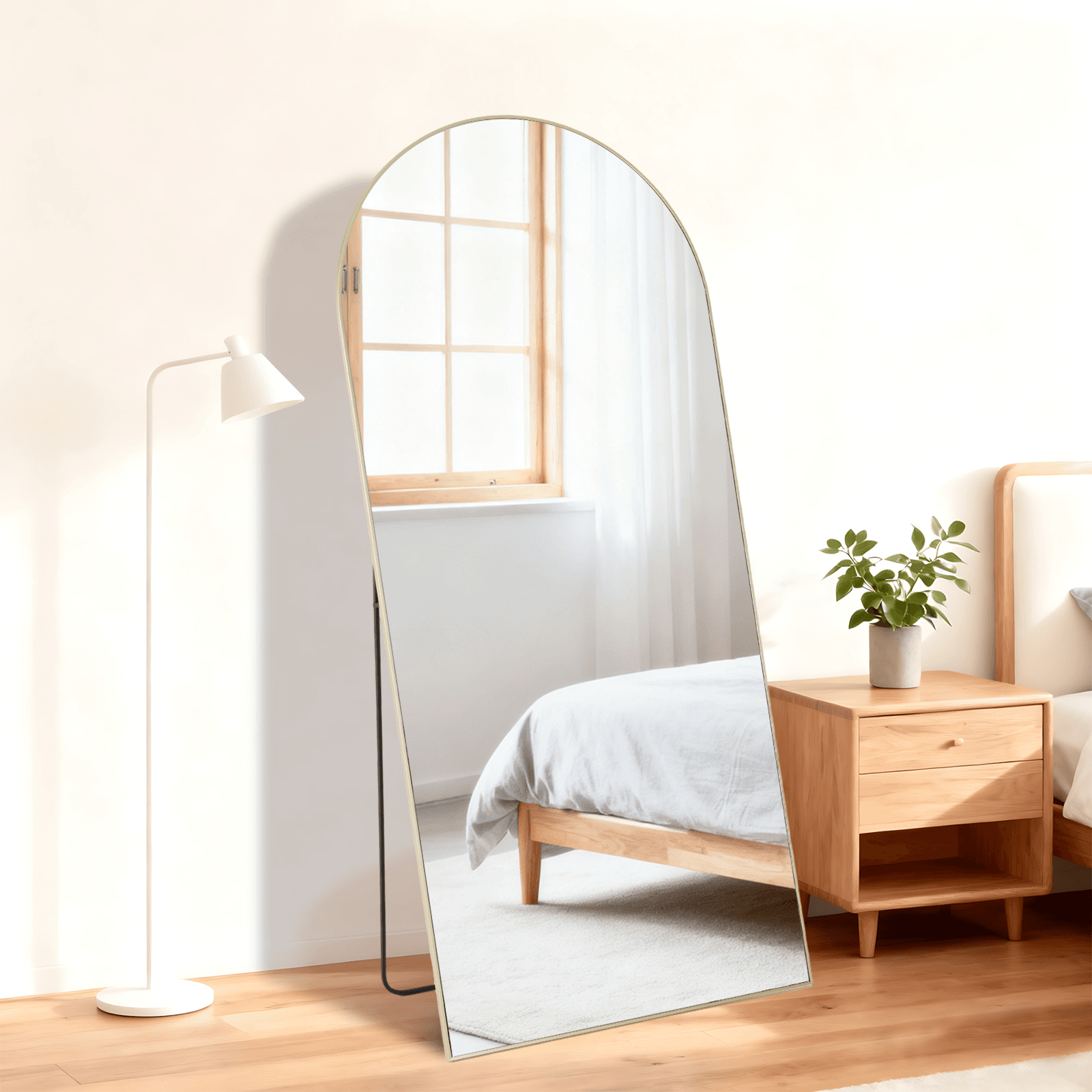66" Gold Aluminum Arch Wall Mounted And Freestanding Framed Full Length Mirror - HomeRoots - Flyclothing LLC
