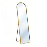66" Gold Aluminum Arch Wall Mounted And Freestanding Framed Full Length Mirror - HomeRoots - Flyclothing LLC