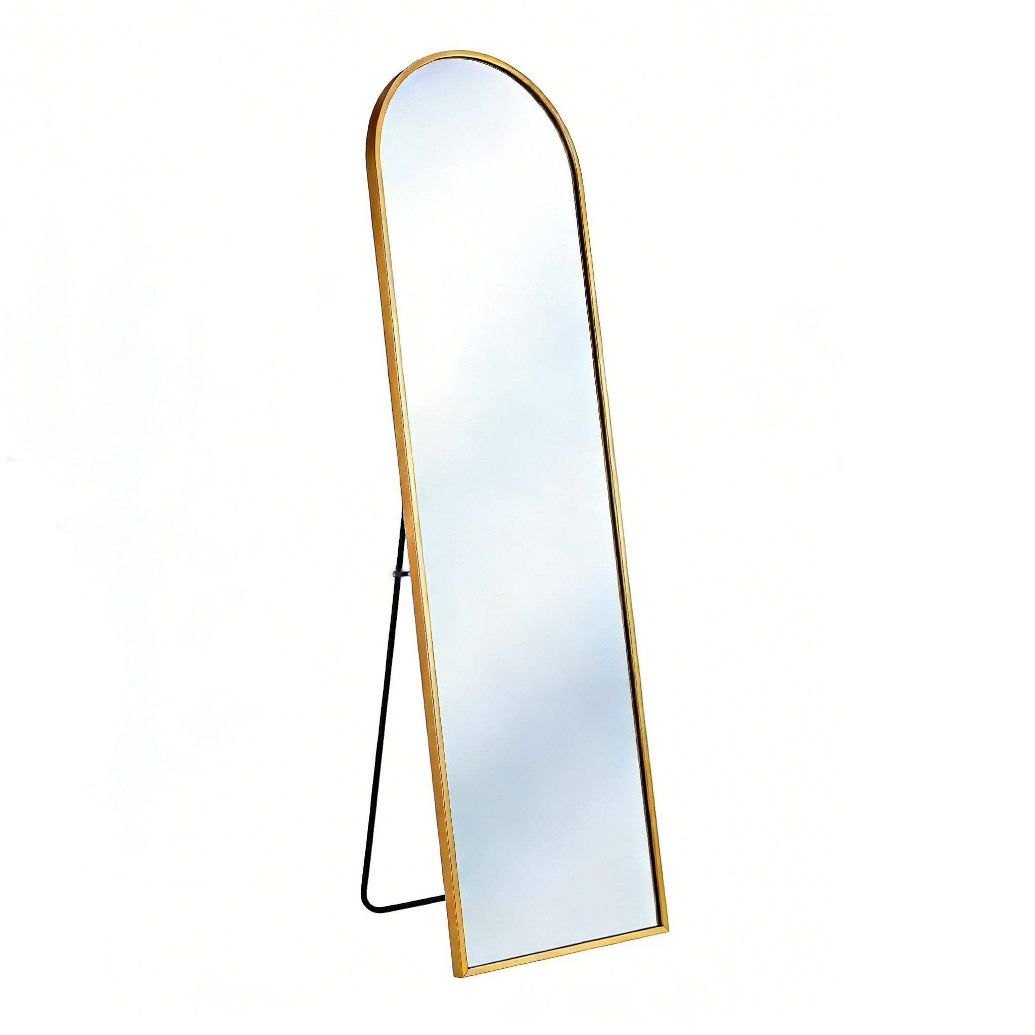 66" Gold Aluminum Arch Wall Mounted And Freestanding Framed Full Length Mirror - HomeRoots - Flyclothing LLC
