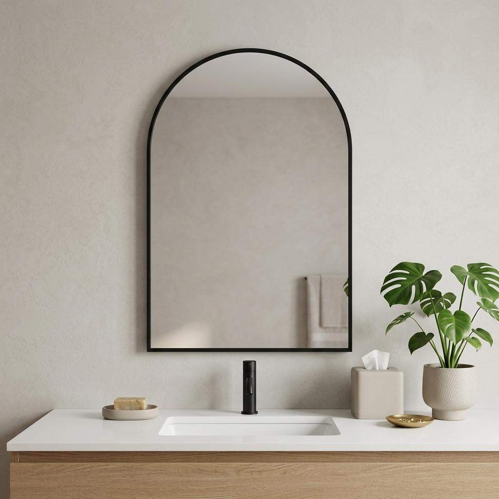 30" Black Aluminum Arch Framed Anti Fog Accent Mirror - HomeRoots - Flyclothing LLC